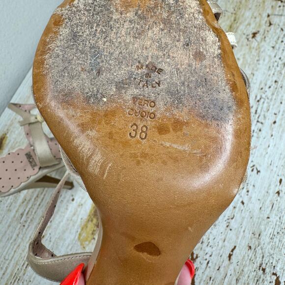 Moschino Cheap and Chic Strappy Heels 38 Ankle Strap Peep Toe Open Champagne - Picture 9 of 11